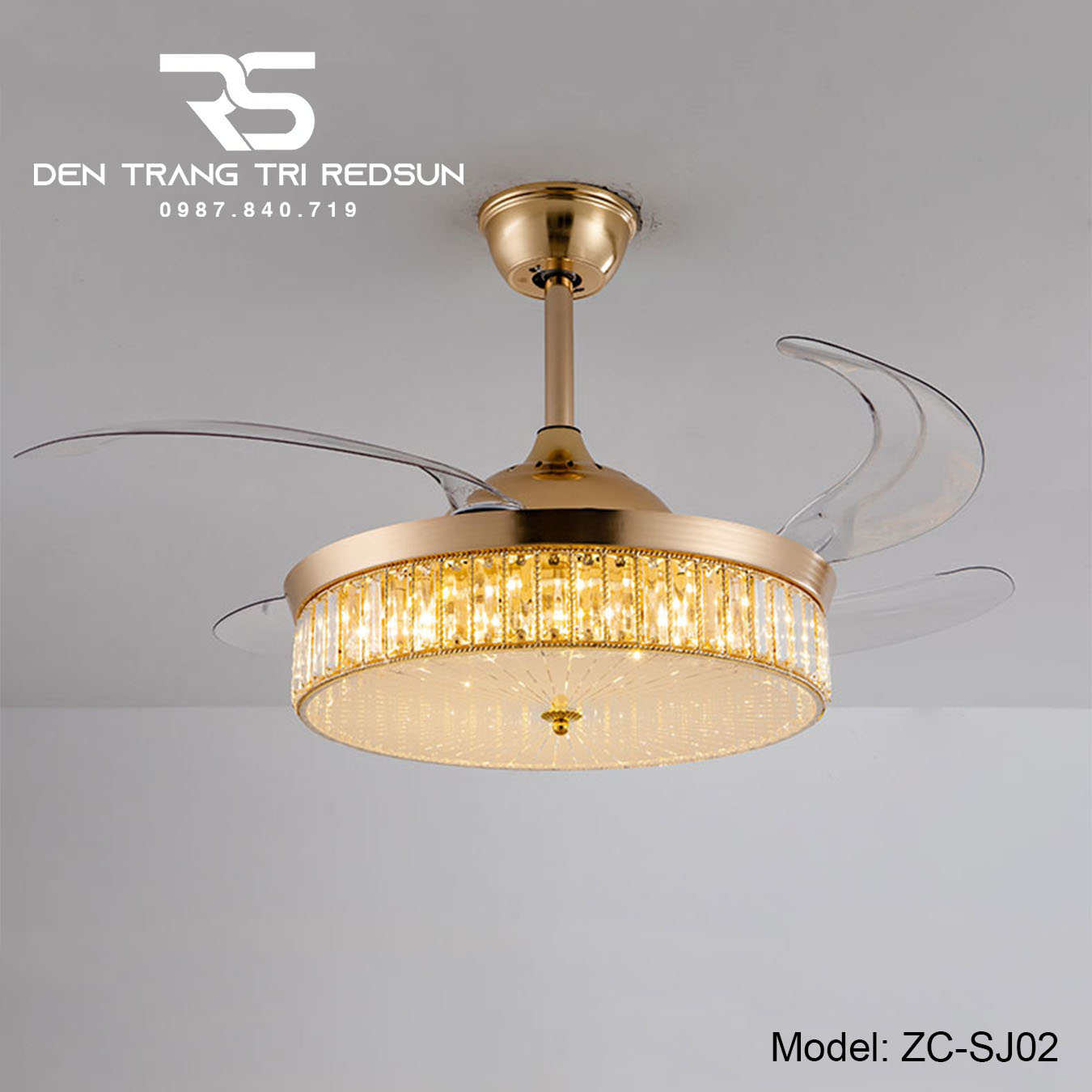 Quạt Trần Đèn Cánh Cụp Xòe Trang Trí Phòng Khách, Phòng Ngủ - ZC-SJ02