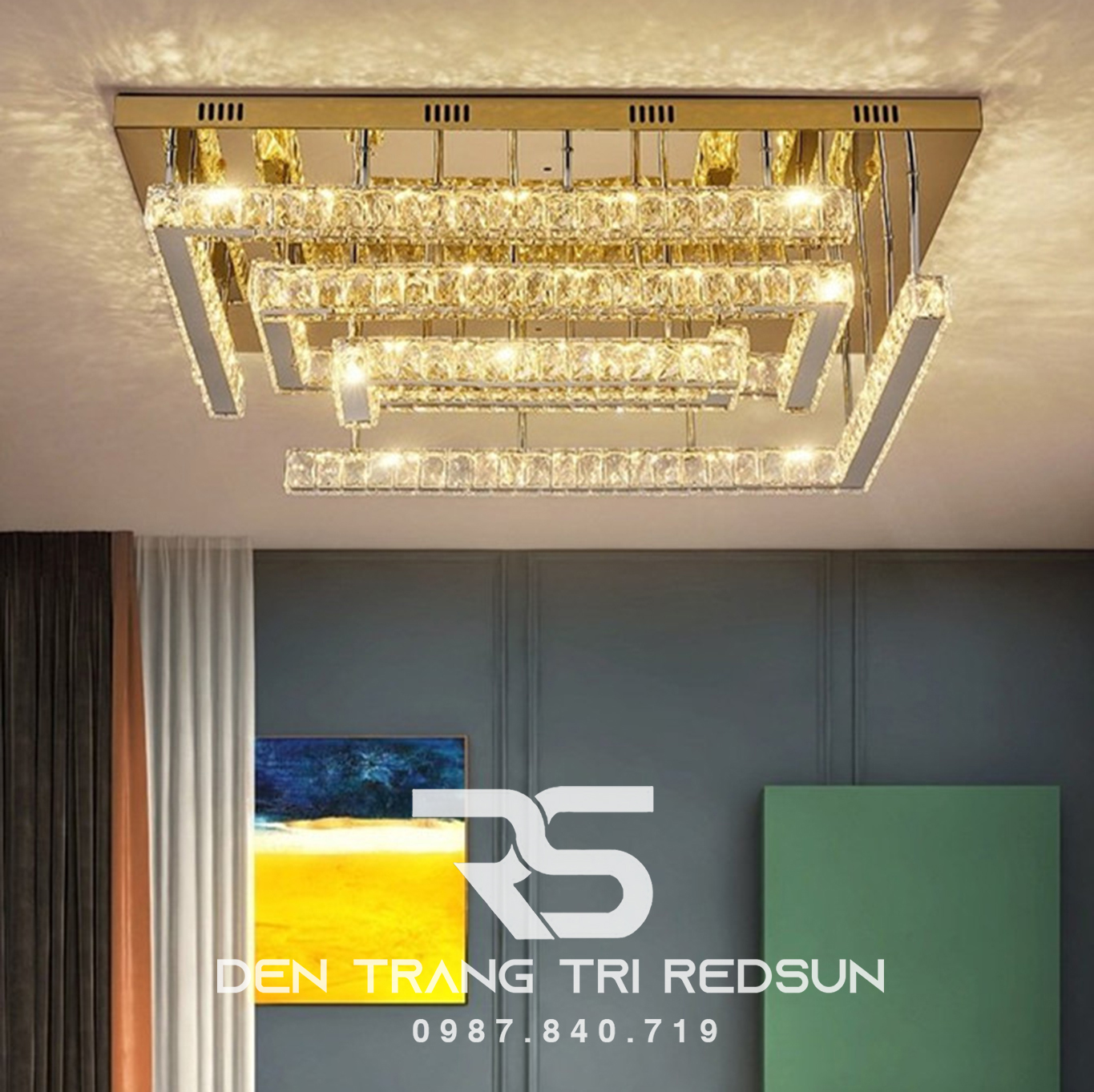 Đèn Mâm Pha Lê Ốp Trần Phòng Khách Hiện Đại M9222