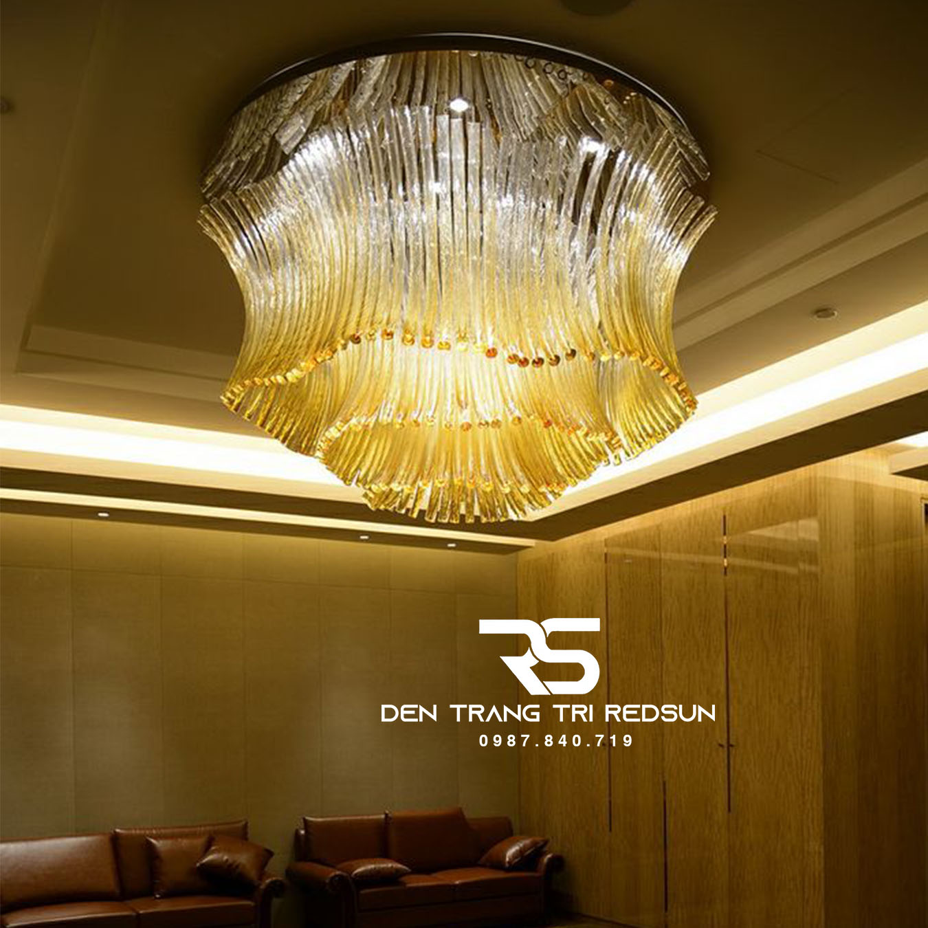 Đèn Chùm Sảnh Khách Sạn, Nhà Hàng, Phòng Tiệc Cao Cấp Phong Cách Hiện Đại Chất Liệu Thủy Tinh HTK-NK003