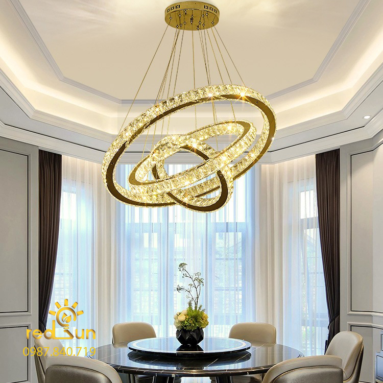 Đèn thả nhiều vòng PL 3 vòng - bản pha lê 5cm