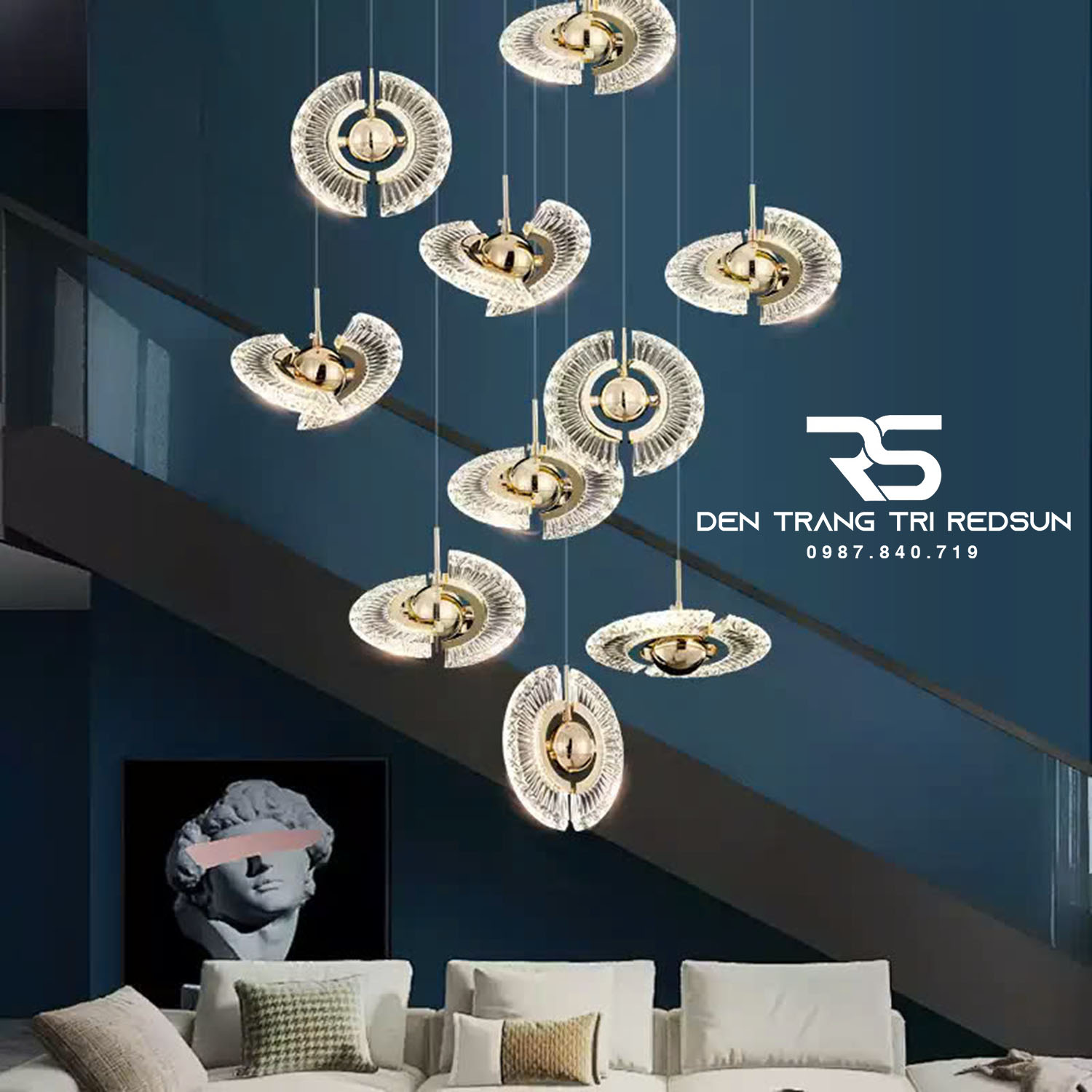 Đèn Thả Trần Hiện Đại Lắp Thông Tầng Cầu Thang, Phòng Khách, Bàn Ăn Chất Liệu Acrylic HTK072