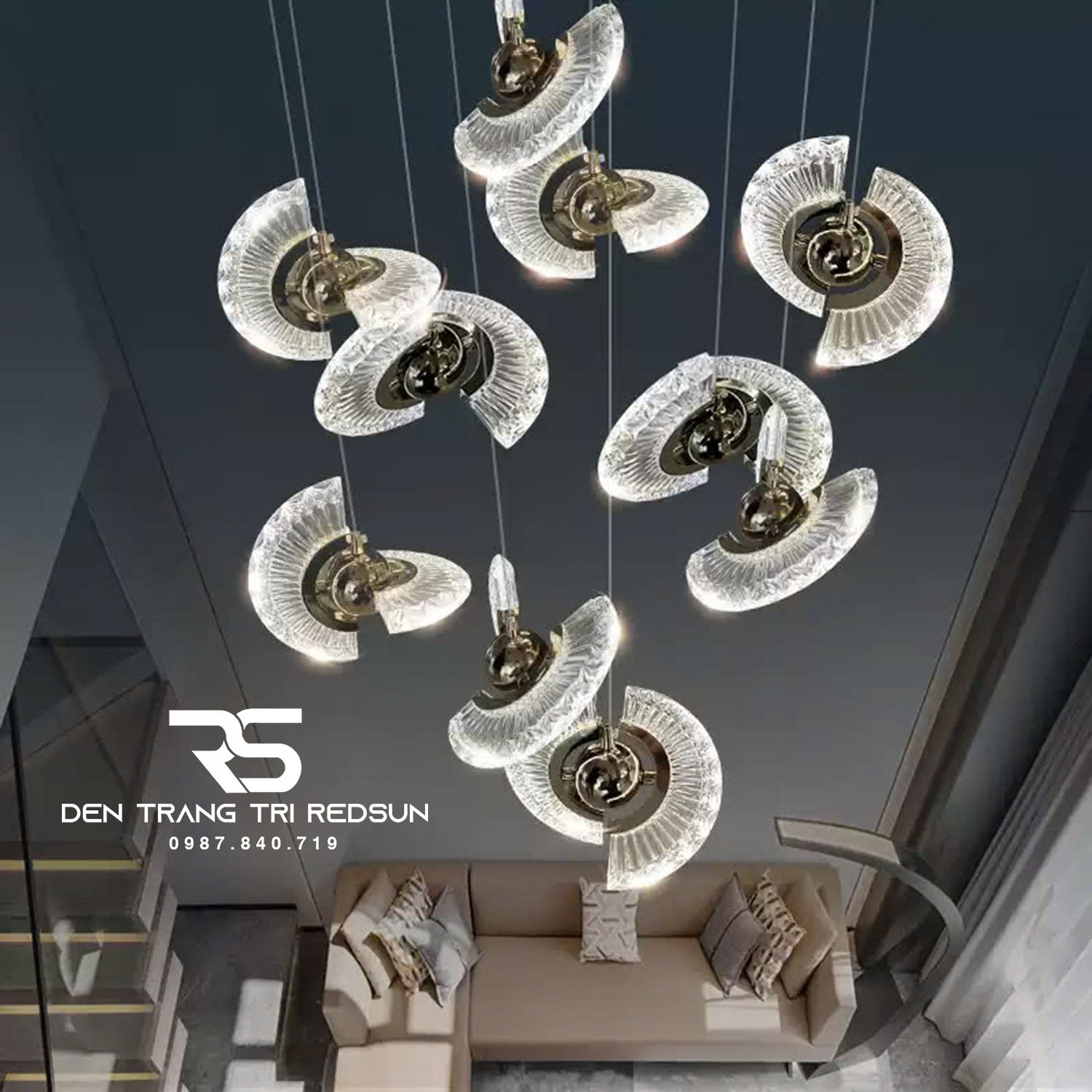 Đèn Thả Trần Hiện Đại Lắp Thông Tầng Cầu Thang, Phòng Khách, Bàn Ăn Chất Liệu Acrylic HTK072