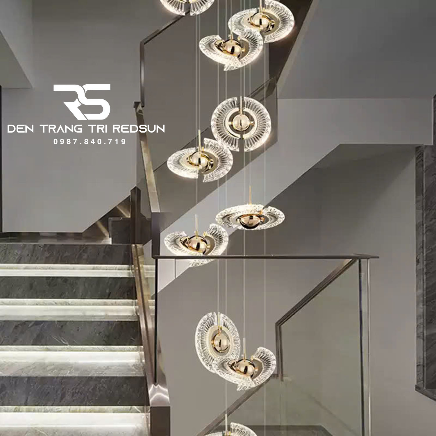 Đèn Thả Trần Hiện Đại Lắp Thông Tầng Cầu Thang, Phòng Khách, Bàn Ăn Chất Liệu Acrylic HTK072