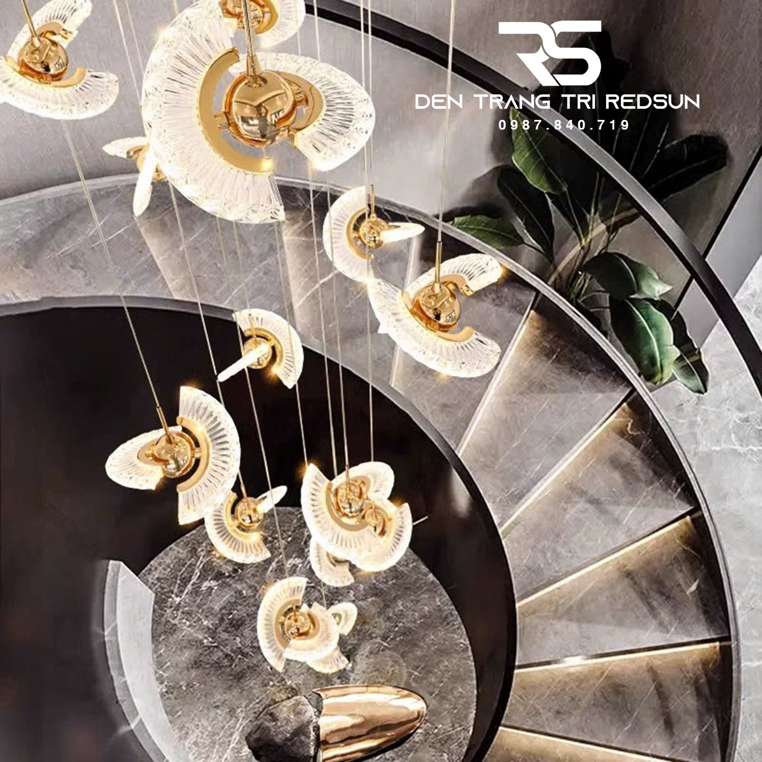 Đèn Thả Trần Hiện Đại Lắp Thông Tầng Cầu Thang, Phòng Khách, Bàn Ăn Chất Liệu Acrylic HTK072