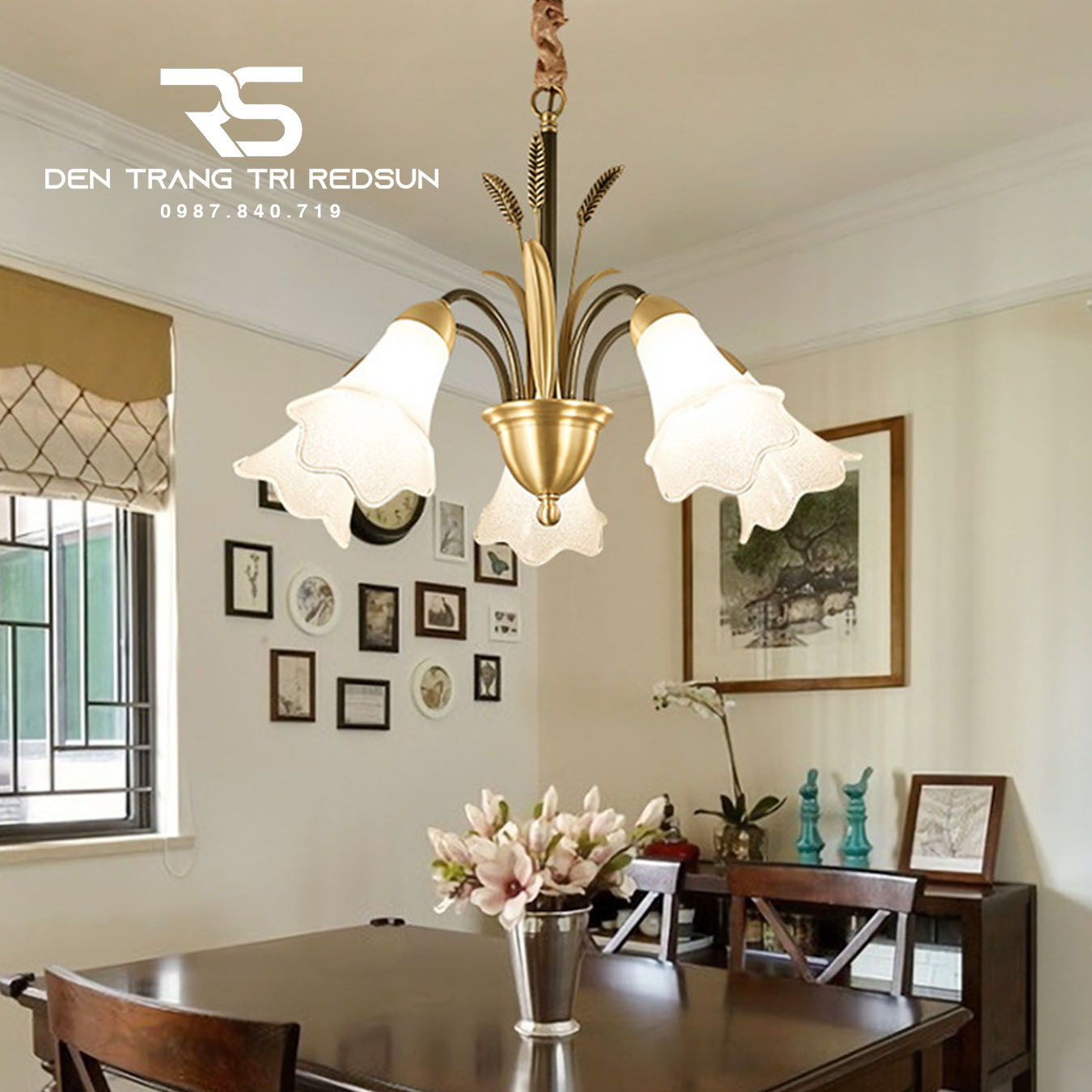 Đèn Chùm Phòng Khách Hiện Đại Phong Cách Indochine Chao Thuỷ Tinh N8037