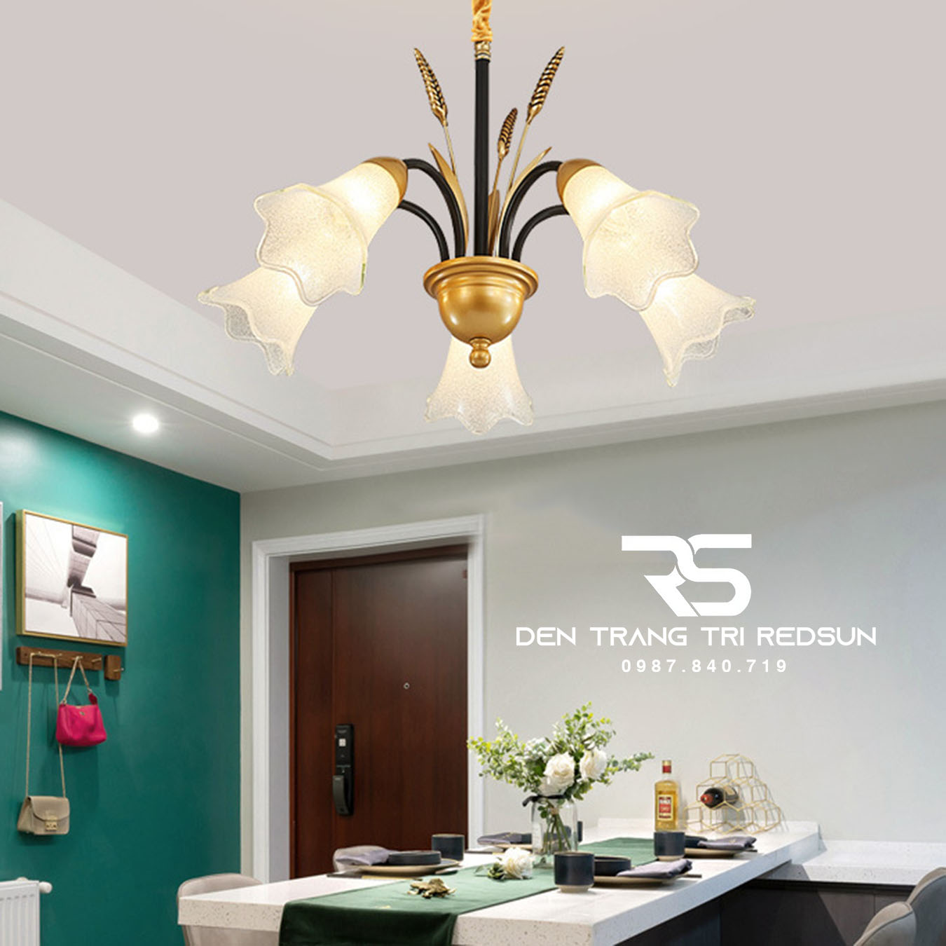 Đèn Chùm Phòng Khách Hiện Đại Phong Cách Indochine Chao Thuỷ Tinh N8037