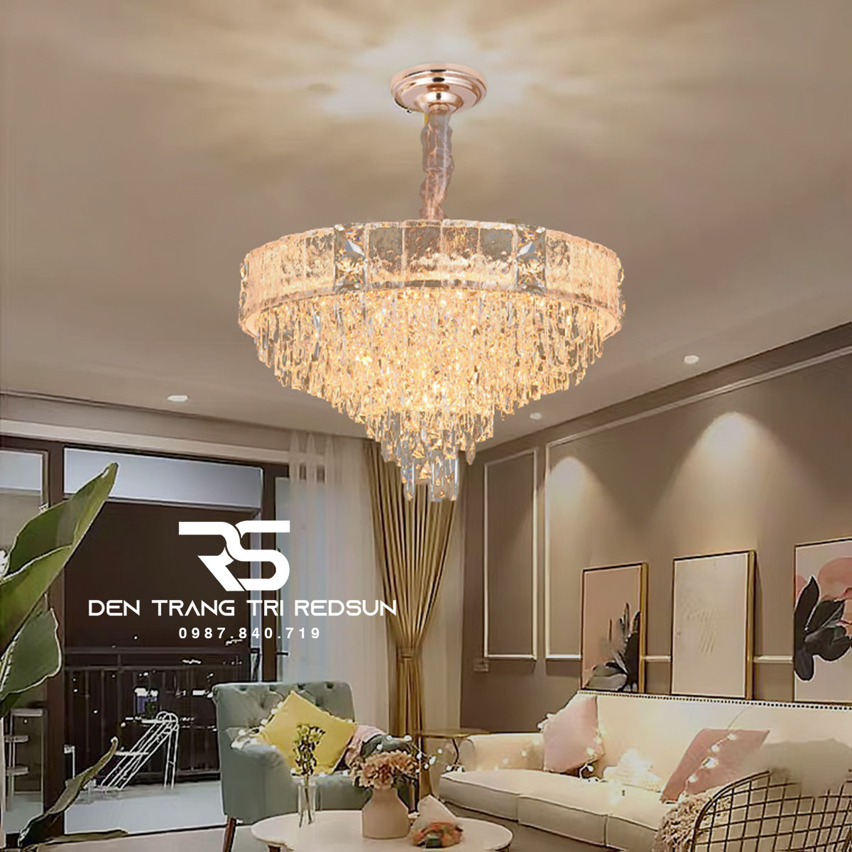 Đèn Chùm Pha Lê Cao Cấp Lắp Phòng Khách, Phòng Ngủ, Khách Sạn, Nhà Hàng Phong Cách Hiện Đại Dáng Tròn TPL326