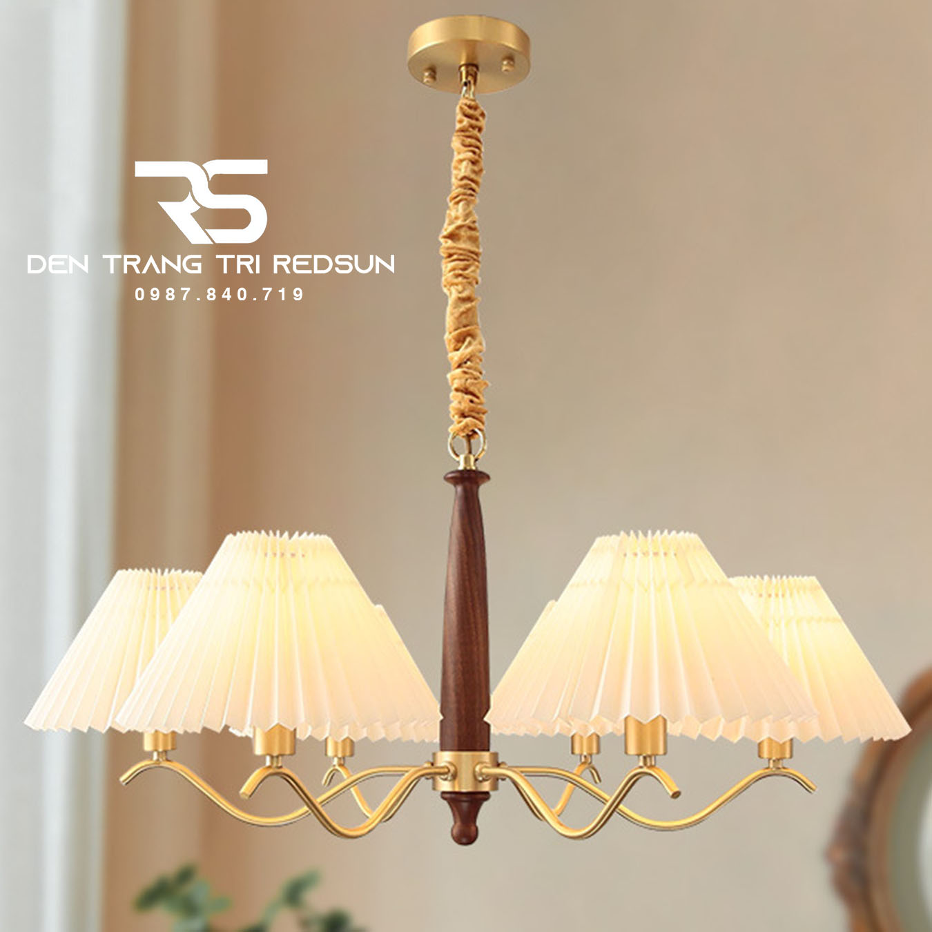 Đèn Chùm Phòng Khách Hiện Đại Phong Cách Indochine Chao Vải N2202