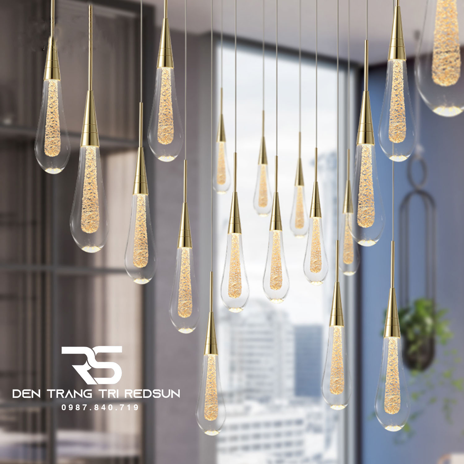 Đèn Thả Pha Lê Hiện Đại Lắp Thông Tầng Cầu Thang, Phòng Khách, Bàn Ăn HTK077