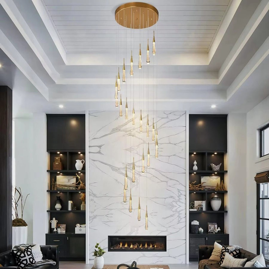 Đèn Thả Pha Lê Hiện Đại Lắp Thông Tầng Cầu Thang, Phòng Khách, Bàn Ăn HTK077