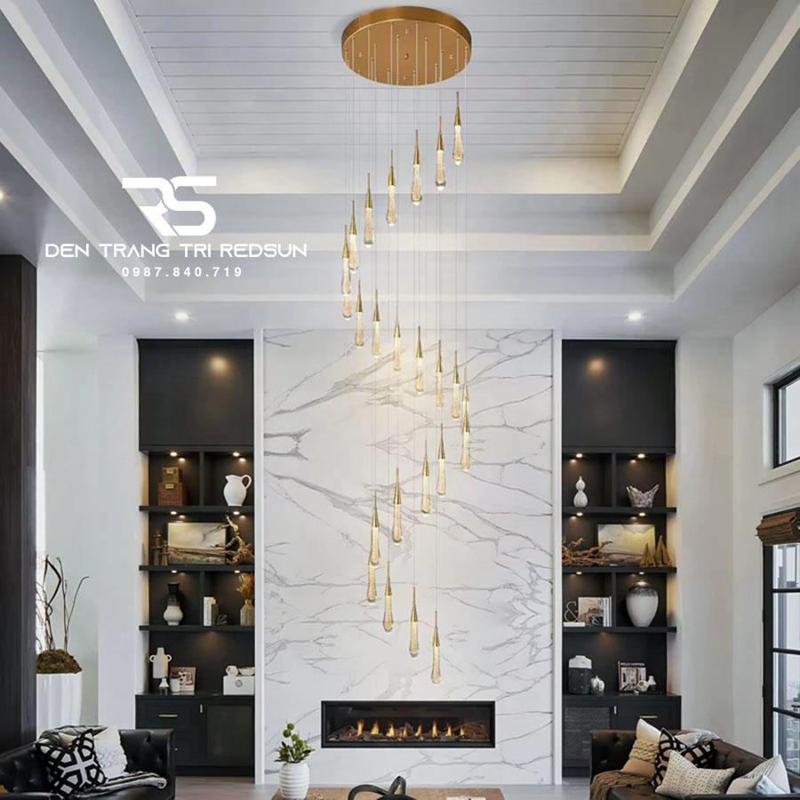 Đèn Thả Pha Lê Hiện Đại Lắp Thông Tầng Cầu Thang, Phòng Khách, Bàn Ăn HTK077