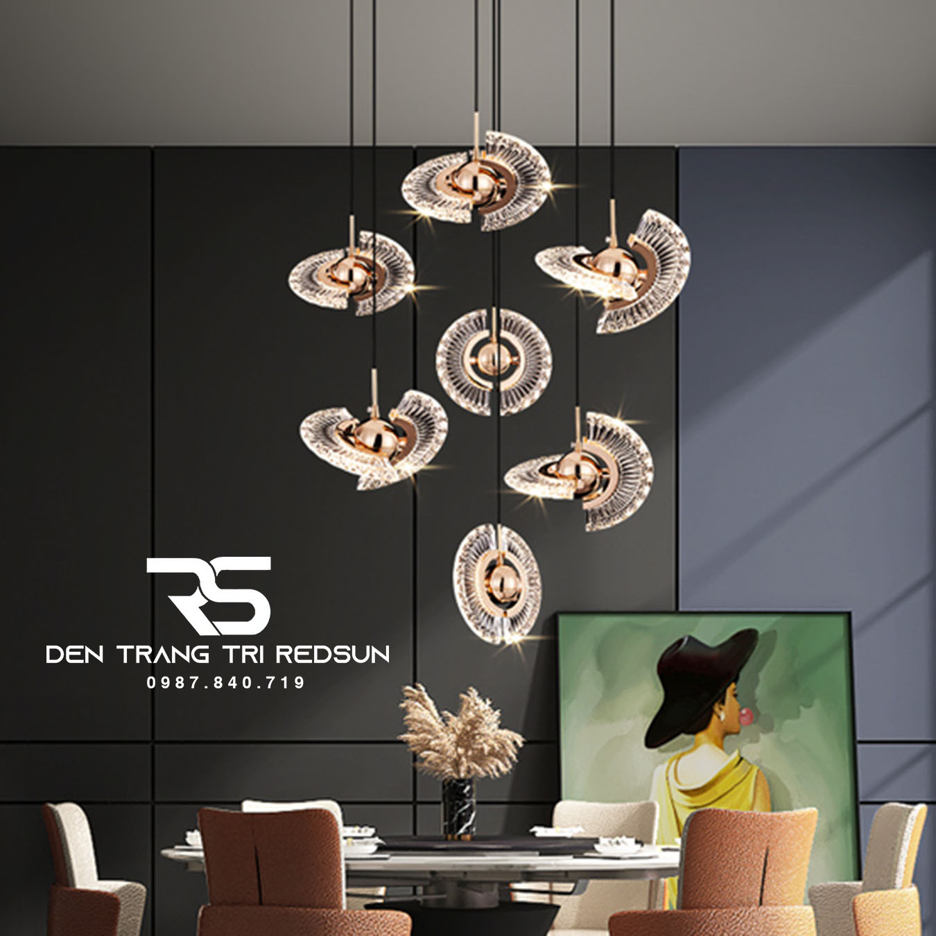 Đèn Thả Trần Hiện Đại Lắp Thông Tầng Cầu Thang, Phòng Khách, Bàn Ăn Chất Liệu Acrylic HTK072