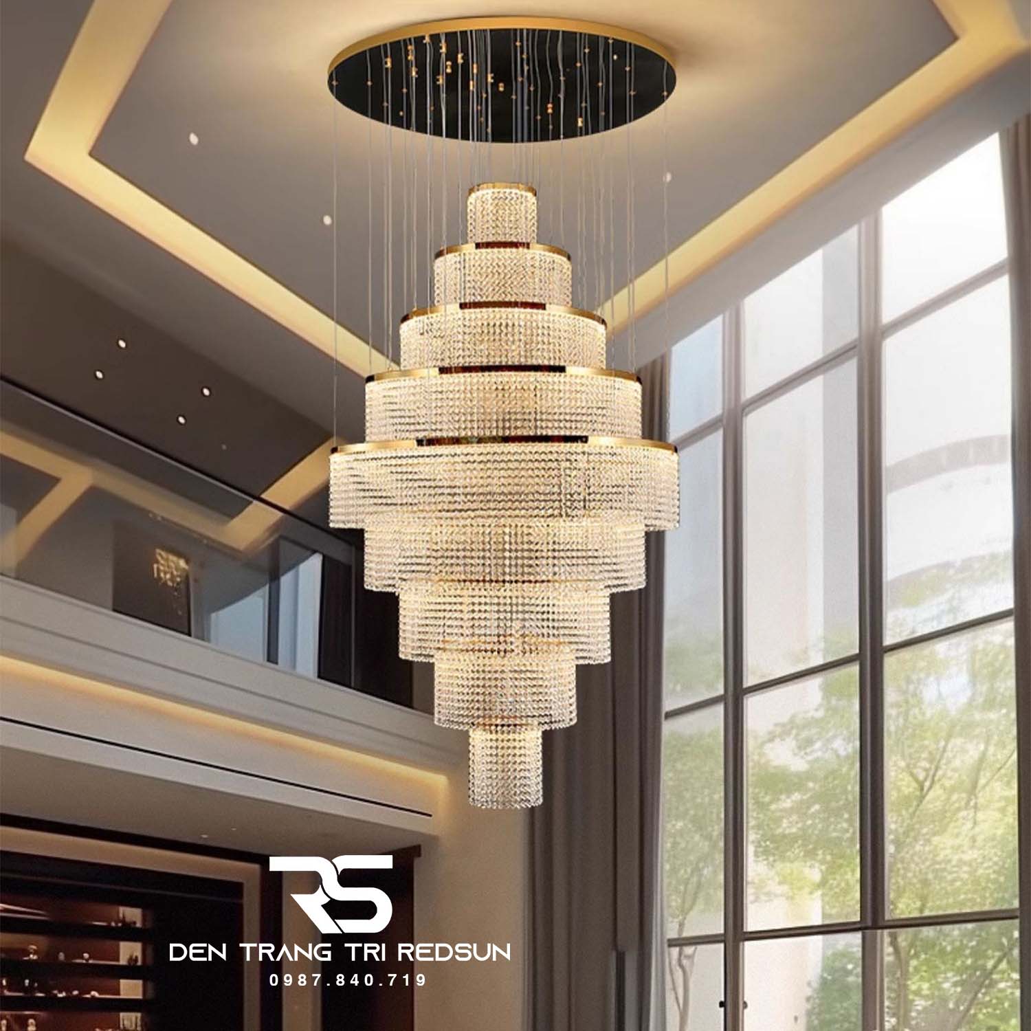 Đèn Chùm Pha Lê Lắp Thông Tầng, Sảnh Khách Sạn Phong Cách Bắc Âu Hiện Đại DCP-014