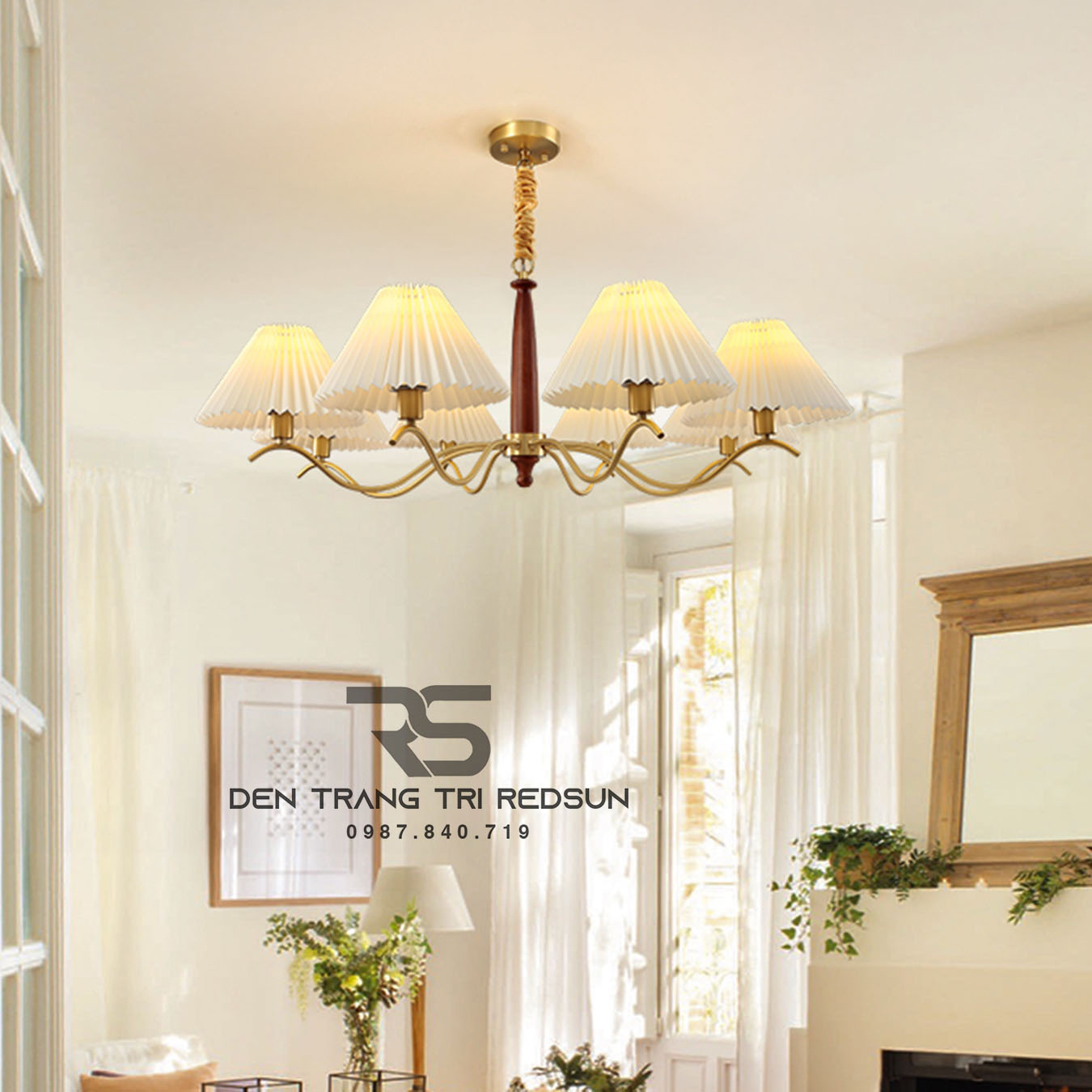 Đèn Chùm Phòng Khách Hiện Đại Phong Cách Indochine Chao Vải N2202