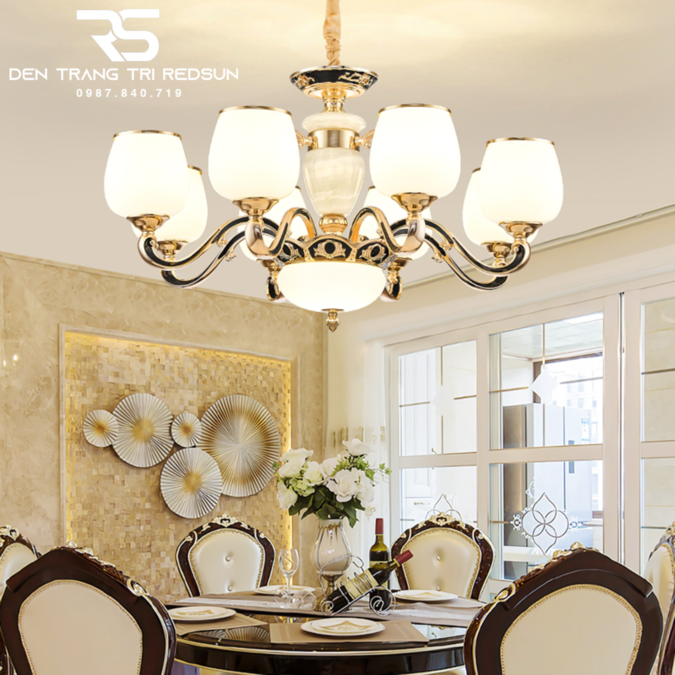 Đèn Chùm Phòng Khách Hiện Đại Phong Cách Indochine Chao Thuỷ Tinh N605