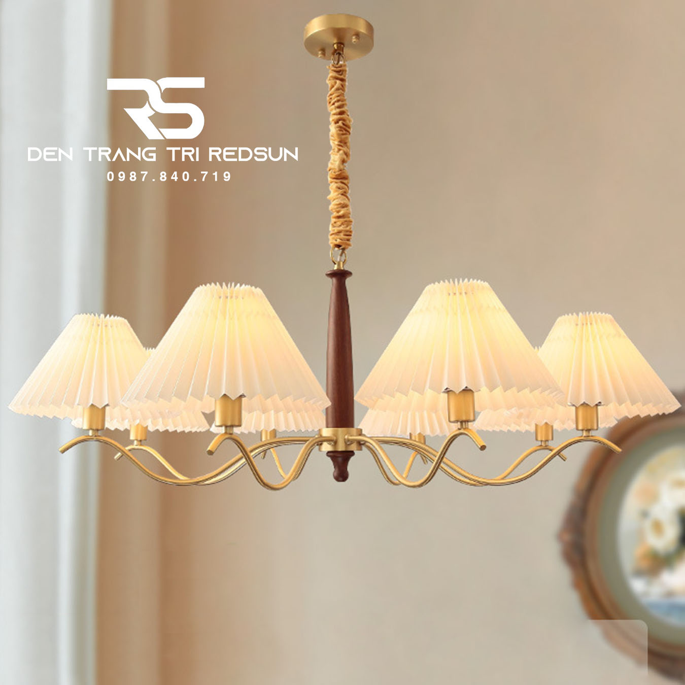 Đèn Chùm Phòng Khách Hiện Đại Phong Cách Indochine Chao Vải N2202