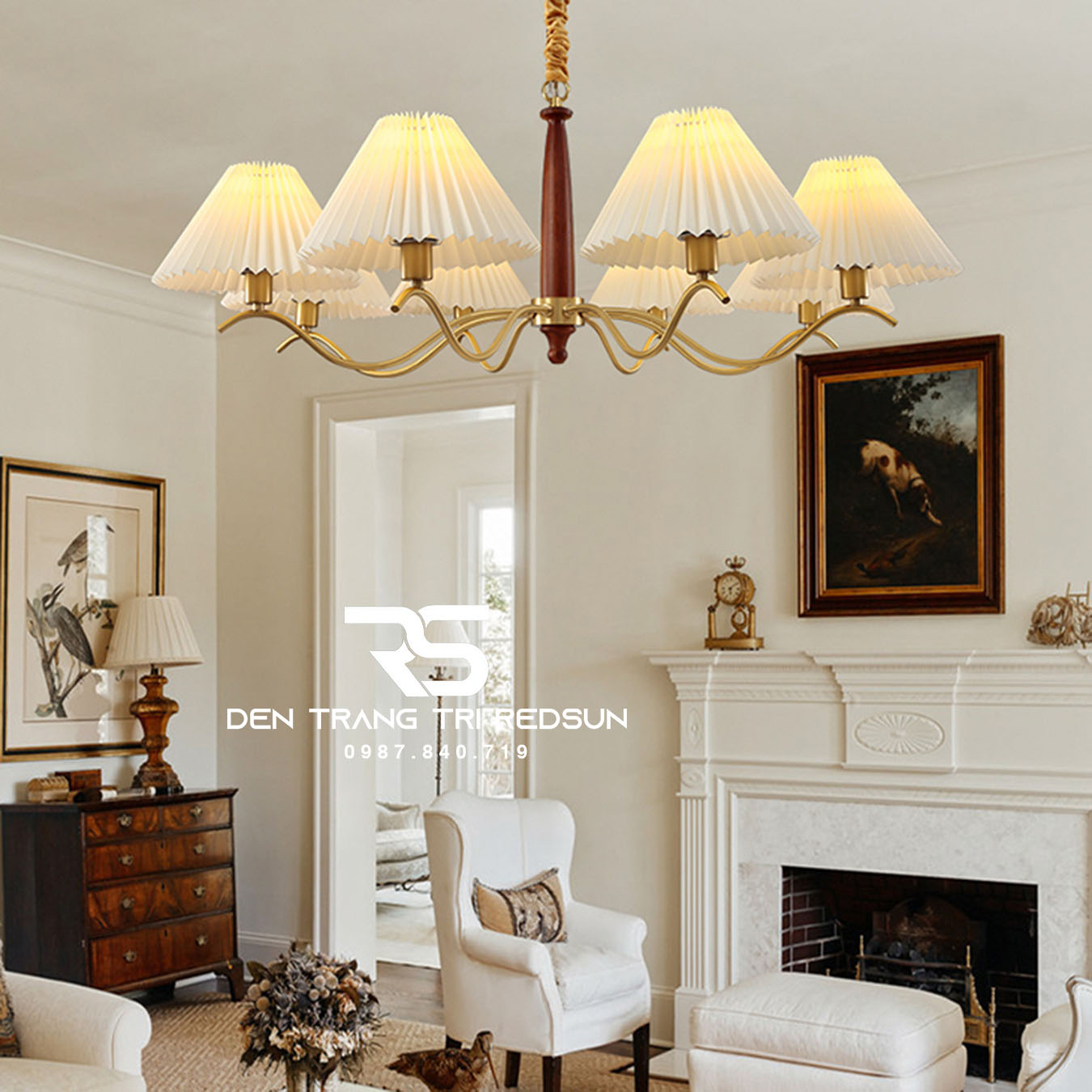 Đèn Chùm Phòng Khách Hiện Đại Phong Cách Indochine Chao Vải N2202