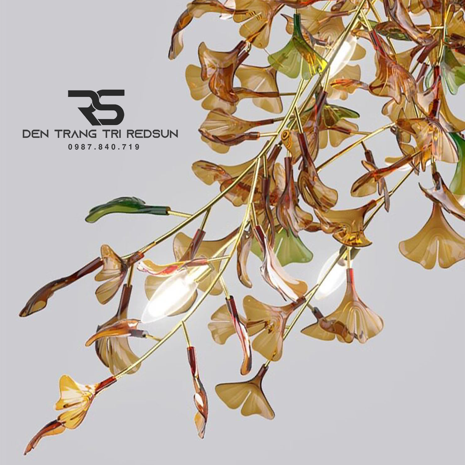 Đèn Chùm Ginkgo Leaf Lắp Thông Tầng, Sảnh Khách Sạn Phong Cách Bắc Âu Hiện Đại Lá Thủy Tinh Màu DC-T120