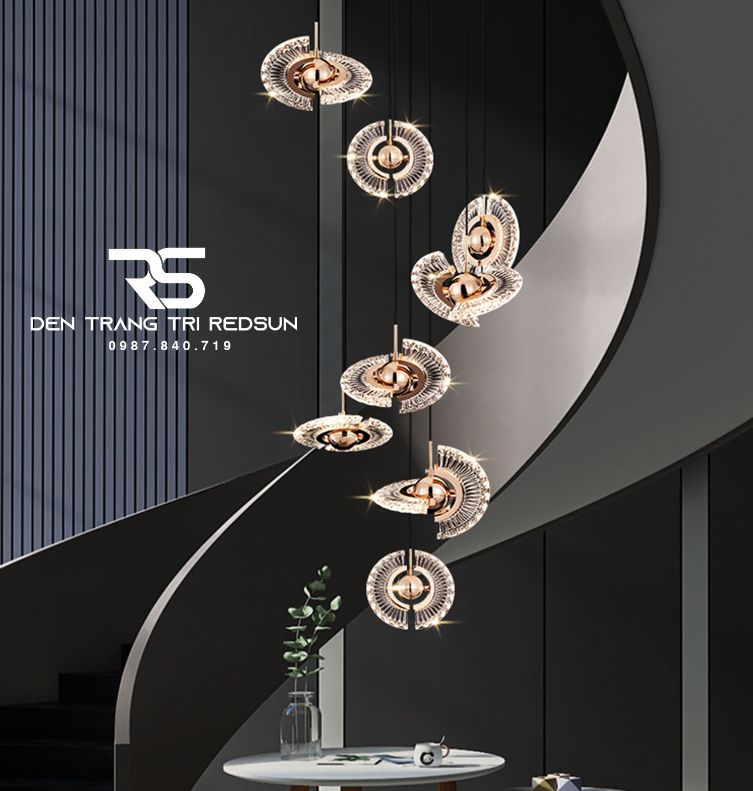 Đèn Thả Trần Hiện Đại Lắp Thông Tầng Cầu Thang, Phòng Khách, Bàn Ăn Chất Liệu Acrylic HTK072