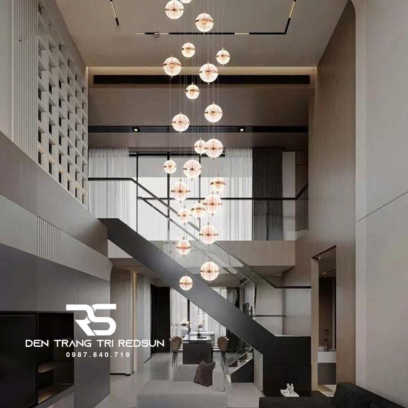 Đèn Chùm Hiện Đại Lắp Thông Tầng Phòng Khách, Cầu Thang Phong Cách Bắc Âu Cầu Kim Cương MA05786P-030