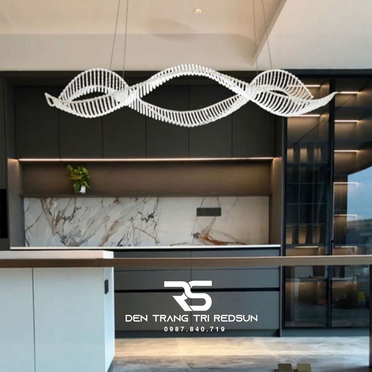 Đèn Chùm Pha Lê Thả Bàn Ăn, Bàn Đảo Hiện Đại Phong Cách Bắc Âu Lượn Sóng DCP-013