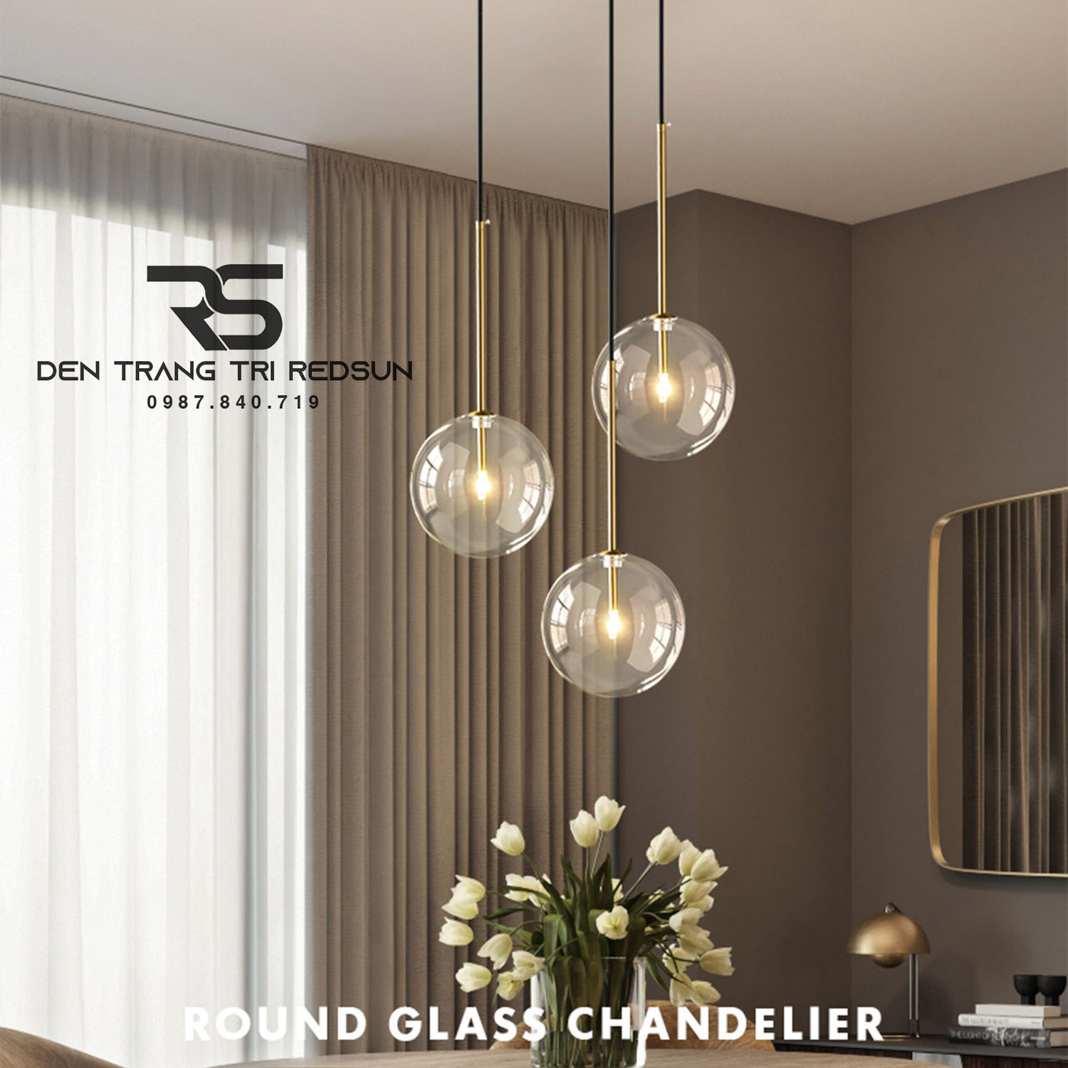 Đèn Thả Trần Hiện Đại Lắp Bàn Ăn, Quán Cà Phê Choá Thuỷ Tinh Phong Cách Bắc Âu CDT-T069