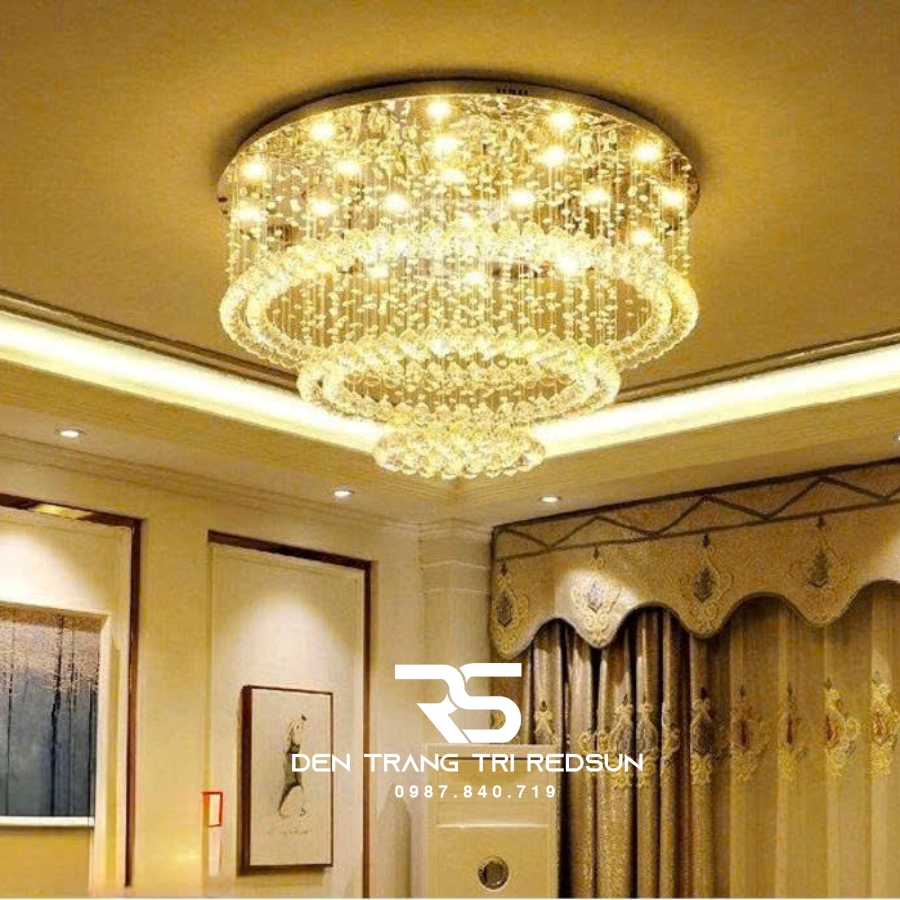 Đèn Mâm Pha Lê Ốp Trần Phòng Khách Hiện Đại M9124