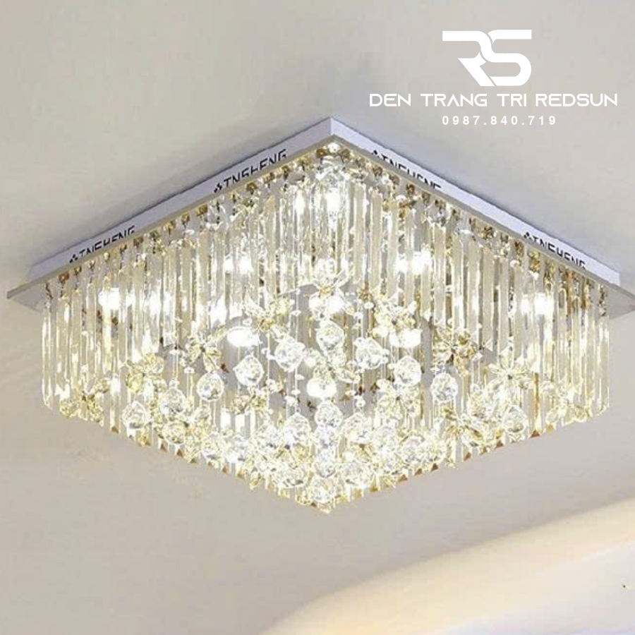 Đèn Mâm Pha Lê Vuông Ốp Trần Phòng Khách Hiện Đại M9138