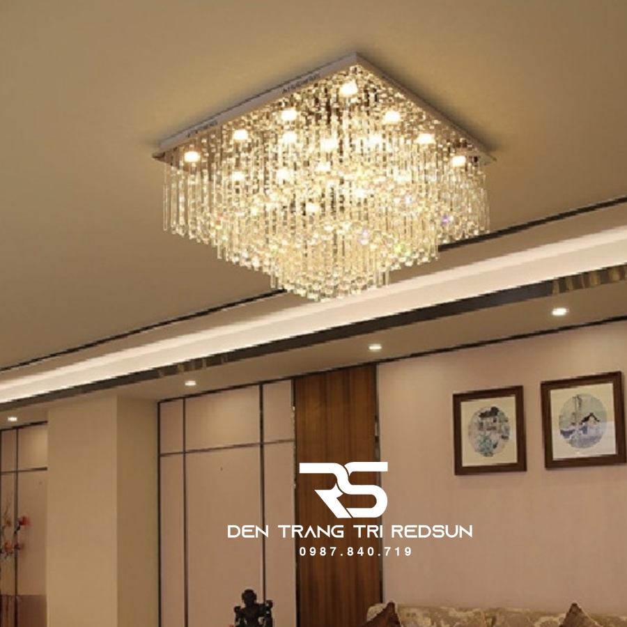 Đèn Mâm Pha Lê Vuông Ốp Trần Phòng Khách Hiện Đại M9139