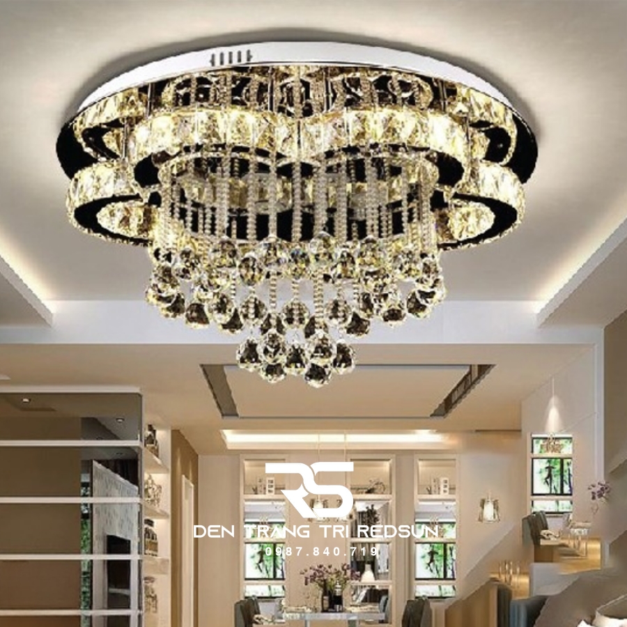 Đèn Mâm Pha Lê Ốp Trần Phòng Khách Hiện Đại M9144