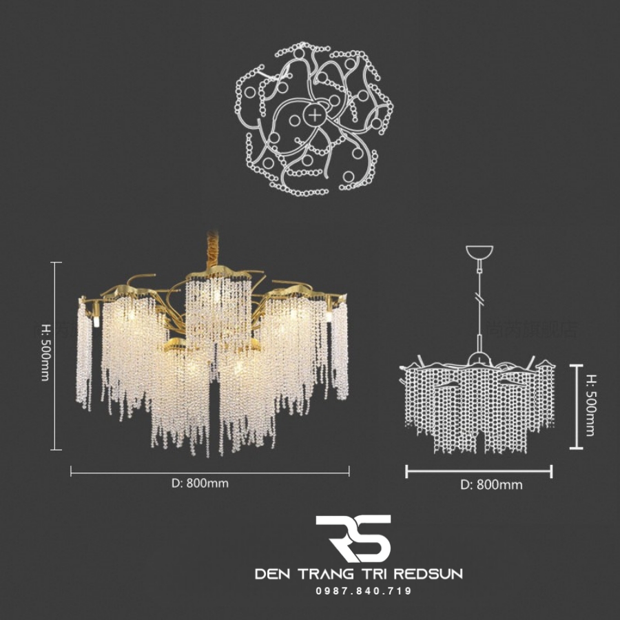 Đèn Chùm Trang Trí Phòng Khách, Sảnh Chờ, Phòng Ăn Tua Rua Chất Liệu Pha Lê DCP-004