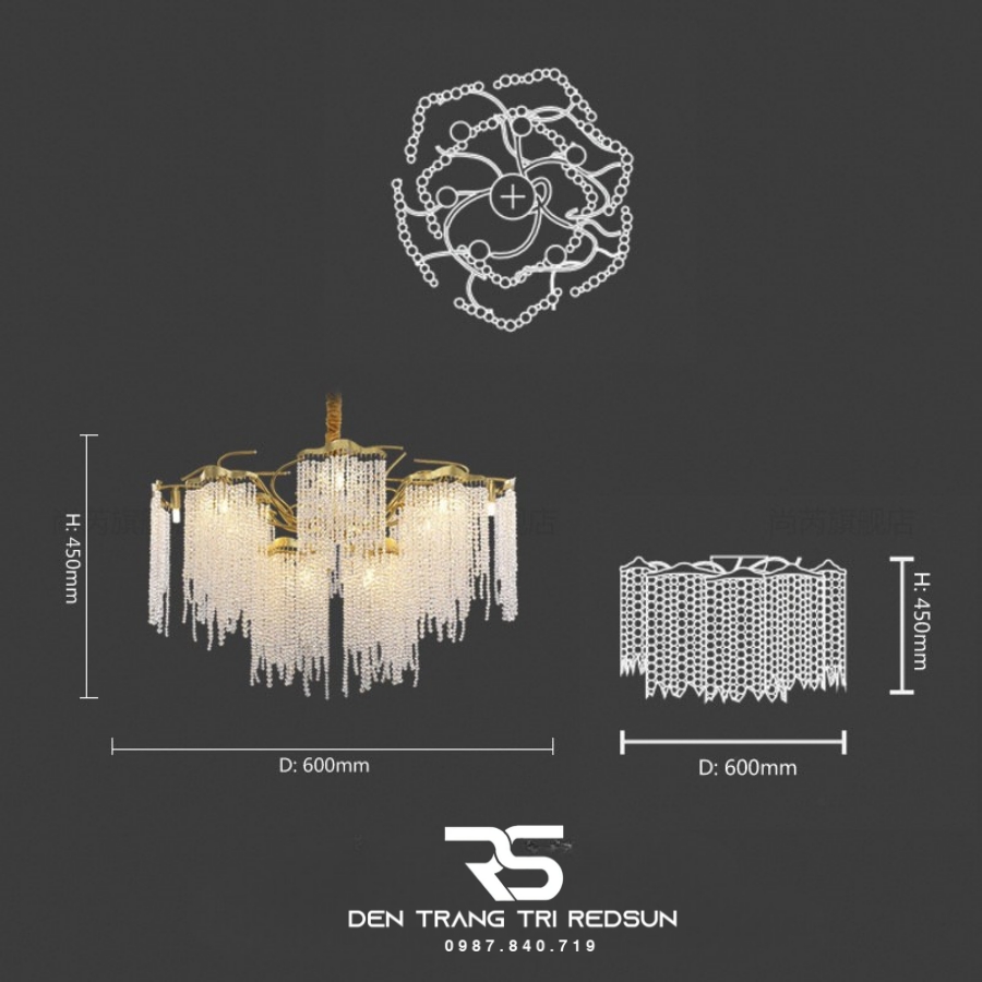 Đèn Chùm Trang Trí Phòng Khách, Sảnh Chờ, Phòng Ăn Tua Rua Chất Liệu Pha Lê DCP-004
