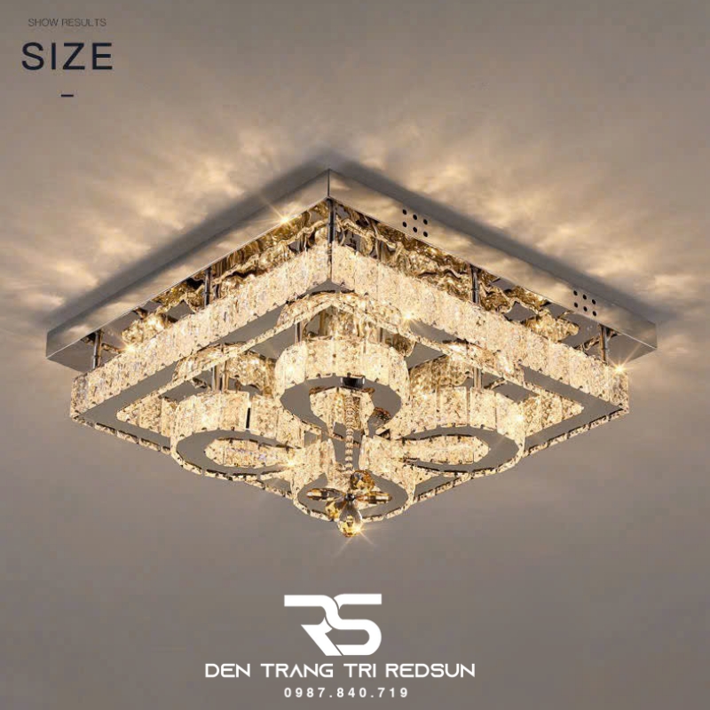 Đèn Mâm Pha Lê Ốp Trần Vuông Phòng Khách Hiện Đại M9248