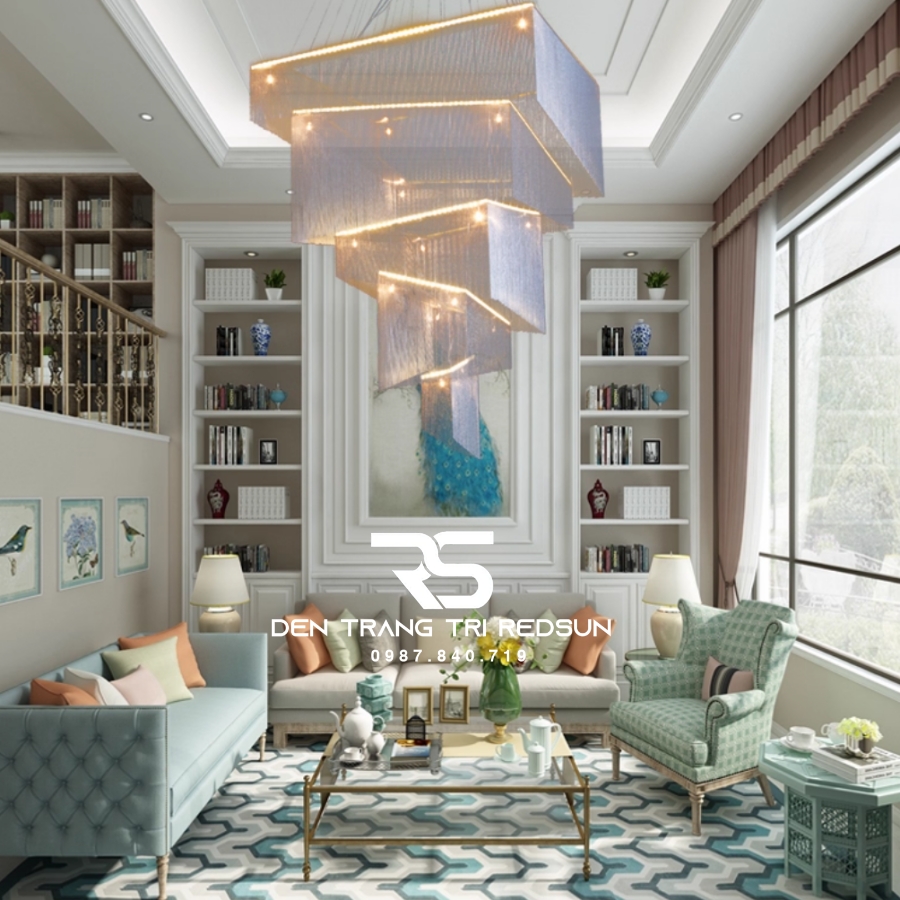 Đèn Chùm Pha Lê Lắp Thông Tầng Phòng Khách Biệt Thự, Sảnh Khách Sạn, Nhà Hàng Phong Cách Bắc Âu Hiện Đại DCP-006