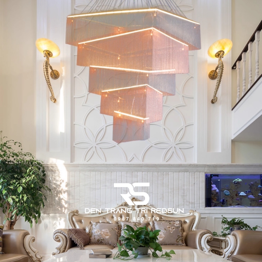 Đèn Chùm Pha Lê Lắp Thông Tầng Phòng Khách Biệt Thự, Sảnh Khách Sạn, Nhà Hàng Phong Cách Bắc Âu Hiện Đại DCP-006