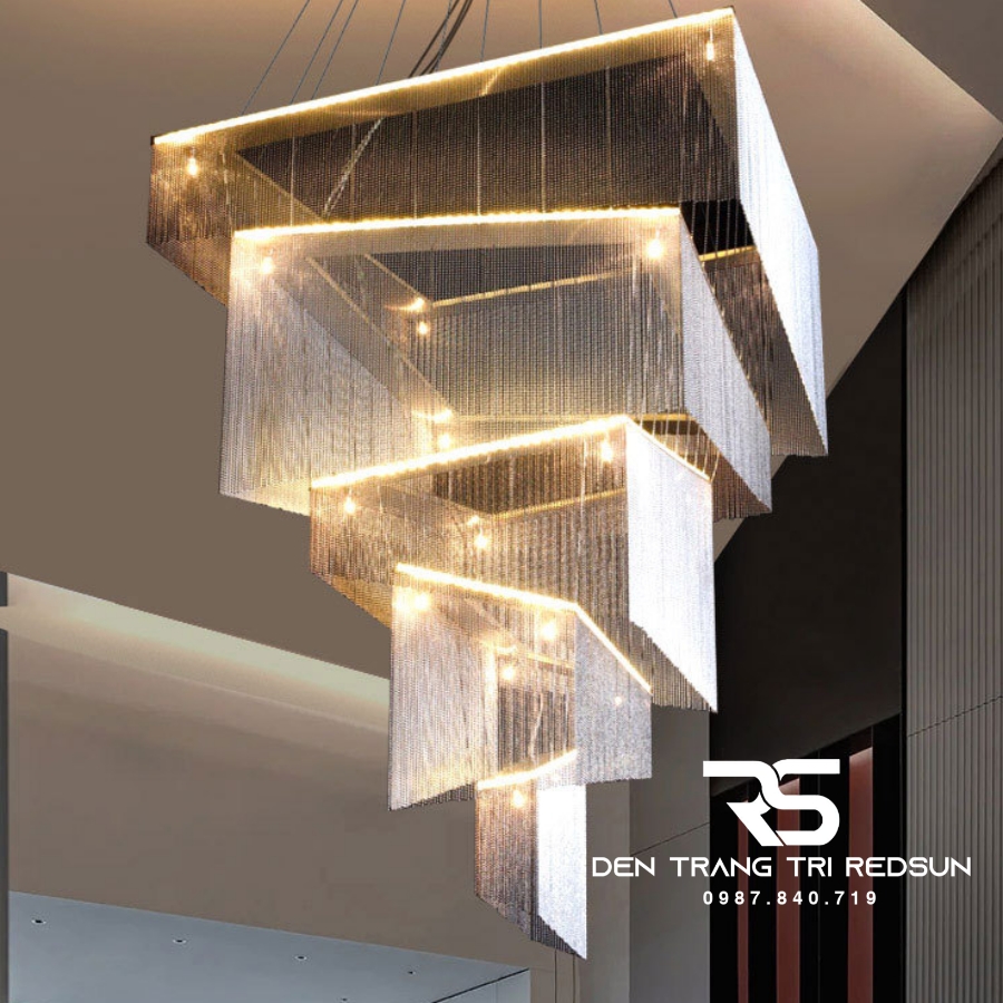 Đèn Chùm Pha Lê Lắp Thông Tầng Phòng Khách Biệt Thự, Sảnh Khách Sạn, Nhà Hàng Phong Cách Bắc Âu Hiện Đại DCP-006