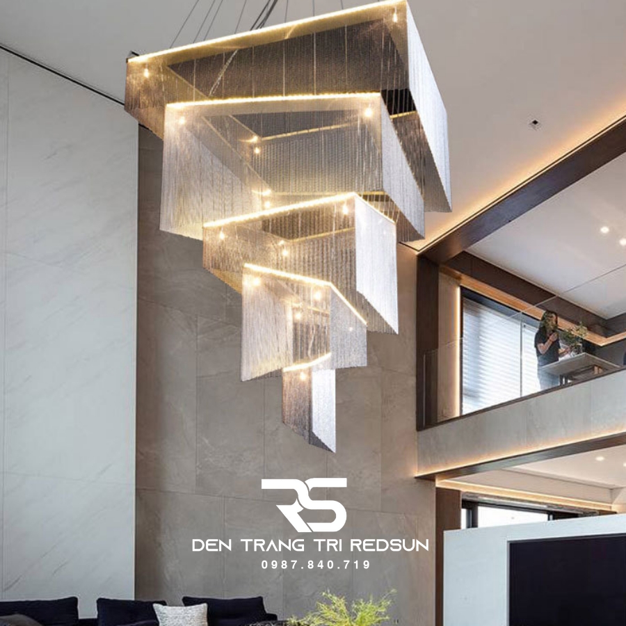 Đèn Chùm Pha Lê Lắp Thông Tầng Phòng Khách Biệt Thự, Sảnh Khách Sạn, Nhà Hàng Phong Cách Bắc Âu Hiện Đại DCP-006