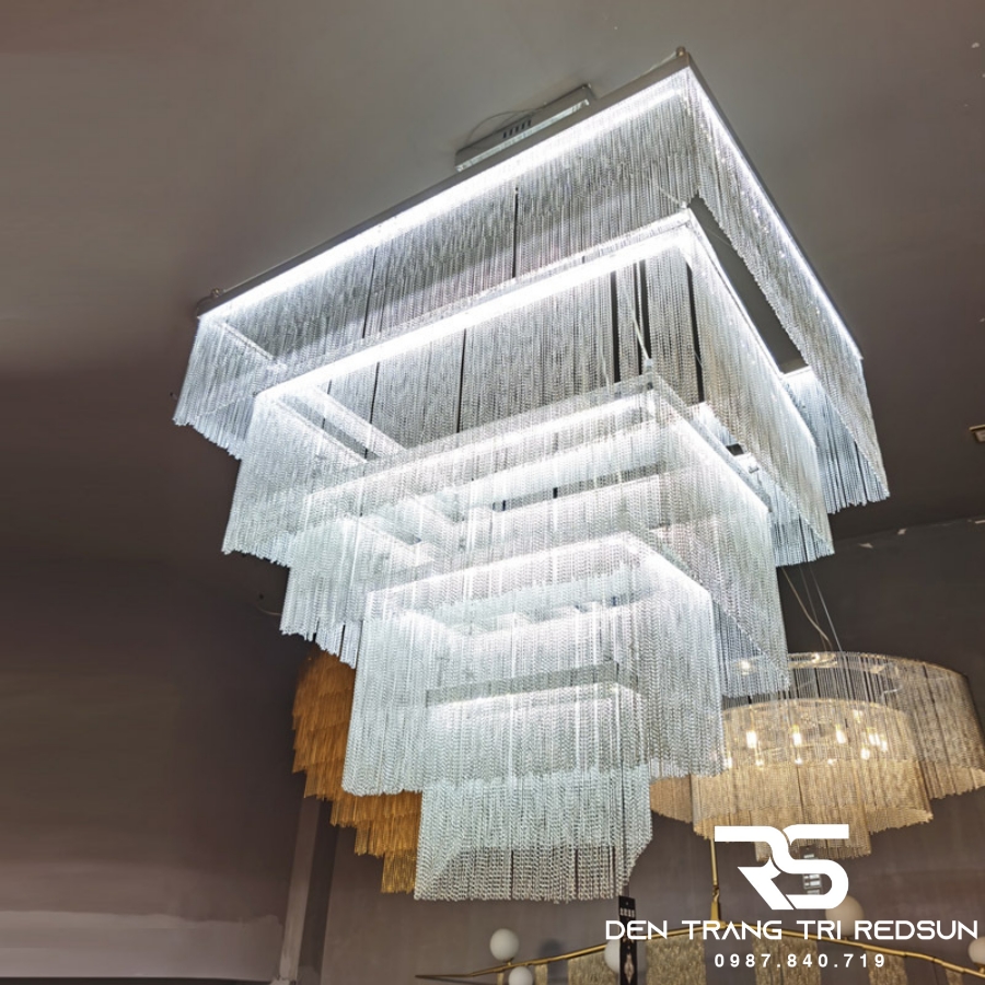 Đèn Chùm Pha Lê Lắp Thông Tầng Phòng Khách Biệt Thự, Sảnh Khách Sạn, Nhà Hàng Phong Cách Bắc Âu Hiện Đại DCP-006