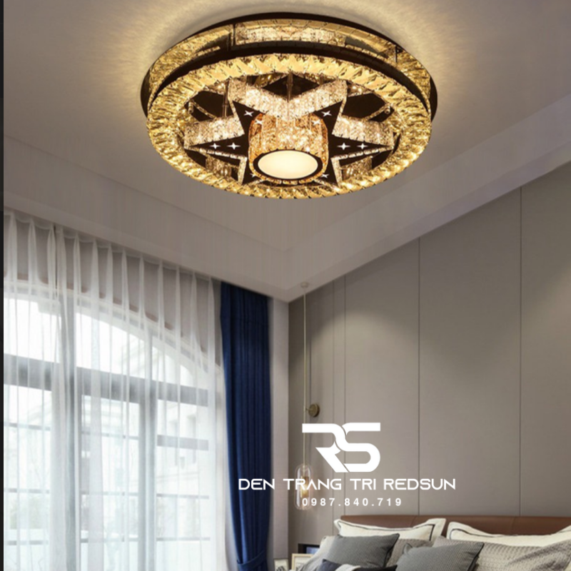 Đèn Mâm Pha Lê Ốp Trần Phòng Khách Hiện Đại M9265