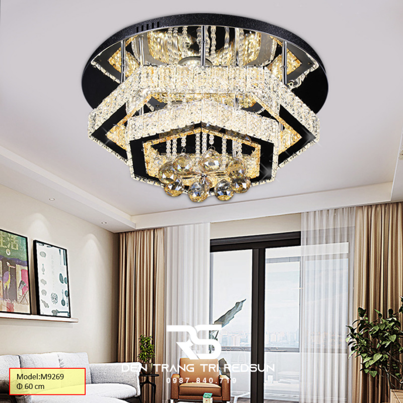 Đèn Mâm Pha Lê Ốp Trần Phòng Khách Hiện Đại M9269