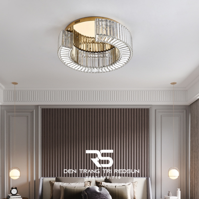 Đèn Mâm Pha Lê Ốp Trần Phòng Khách Hiện Đại MV9178