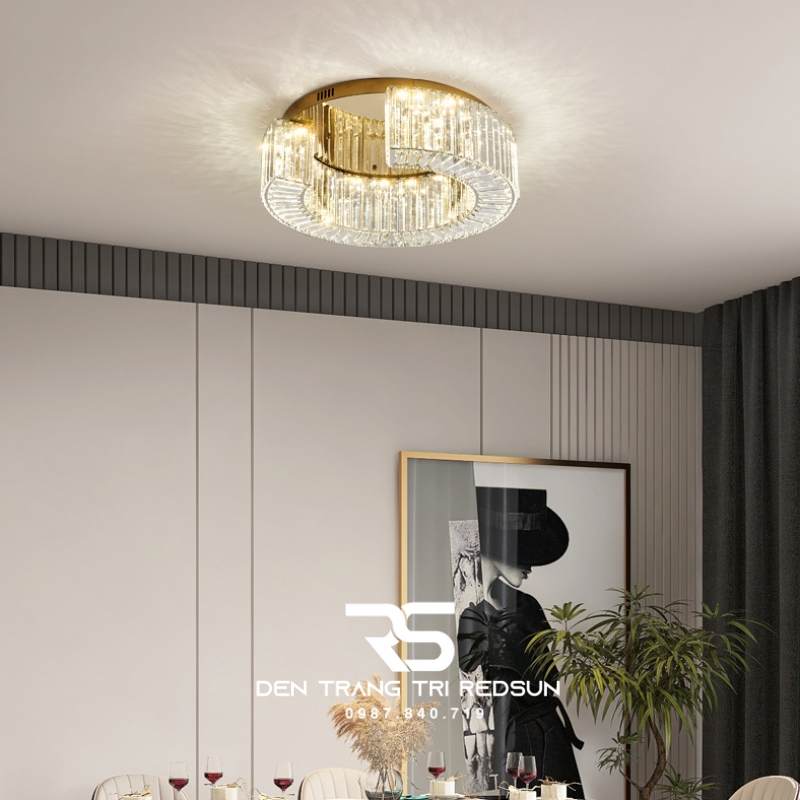Đèn Mâm Pha Lê Ốp Trần Phòng Khách Hiện Đại MV9178