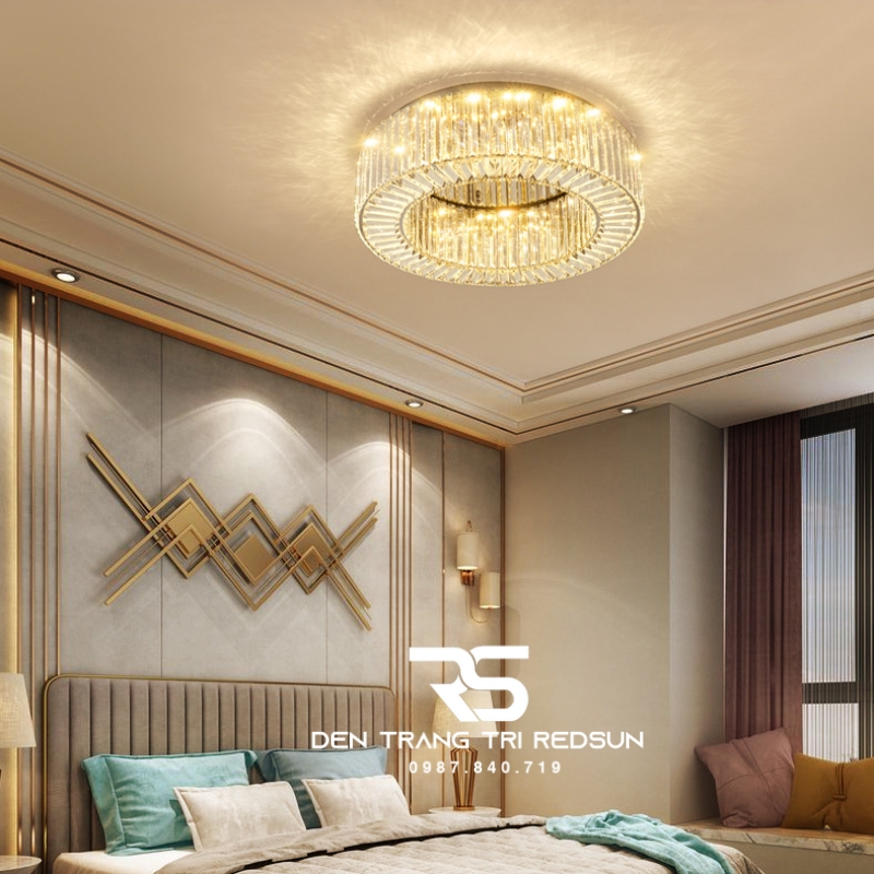 Đèn Mâm Pha Lê Ốp Trần Phòng Khách Hiện Đại MV9179