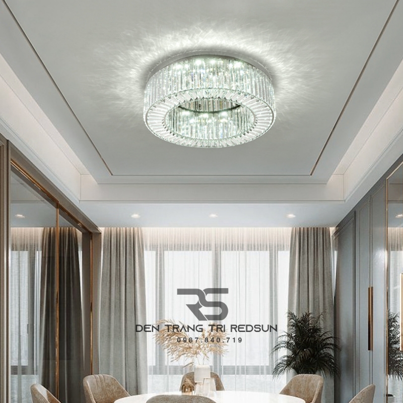 Đèn Mâm Pha Lê Ốp Trần Phòng Khách Hiện Đại MV9179