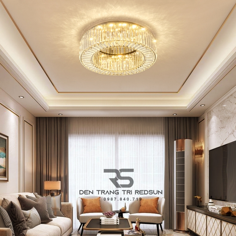 Đèn Mâm Pha Lê Ốp Trần Phòng Khách Hiện Đại MV9179