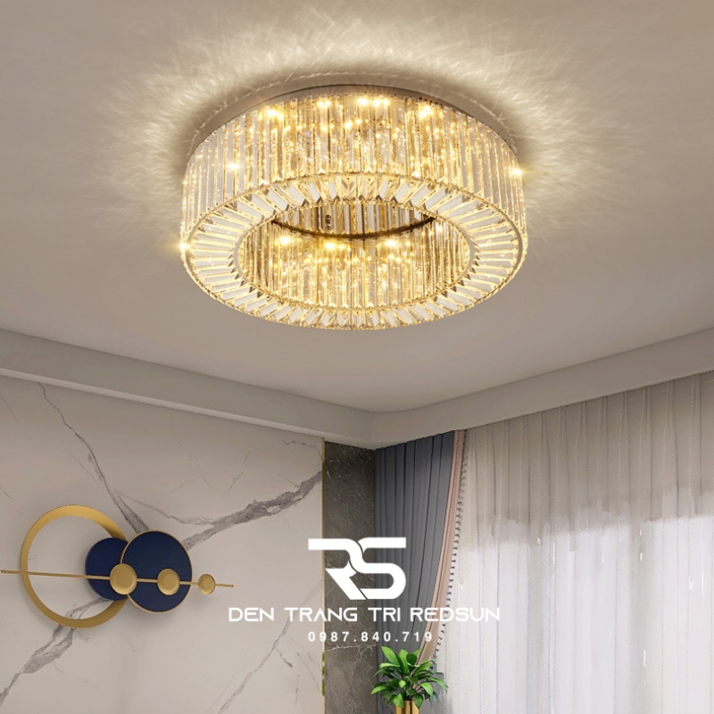 Đèn Mâm Pha Lê Ốp Trần Phòng Khách Hiện Đại MV9179