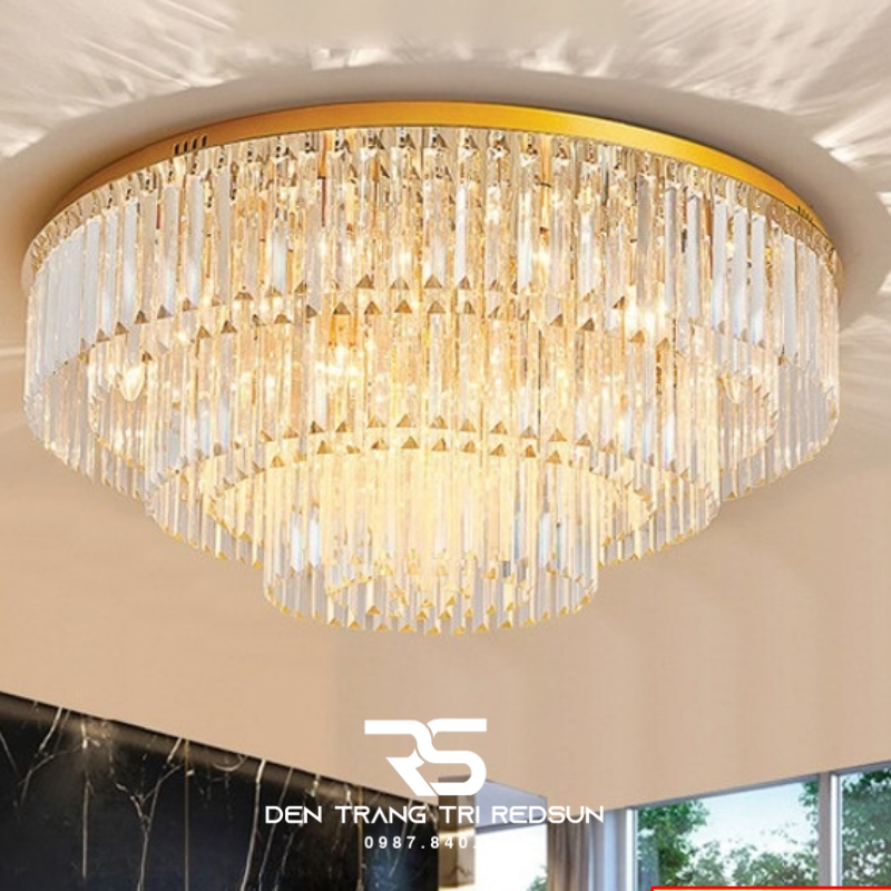 Đèn Mâm Pha Lê Ốp Trần Phòng Khách Hiện Đại MV9181