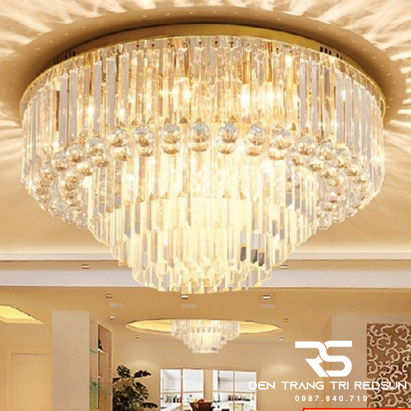 Đèn Mâm Pha Lê Ốp Trần Phòng Khách Hiện Đại MV9183