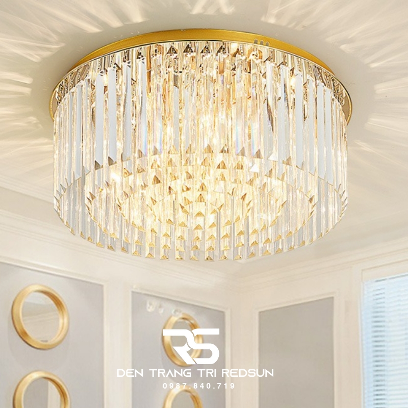 Đèn Mâm Pha Lê Ốp Trần Phòng Khách Hiện Đại MV9184