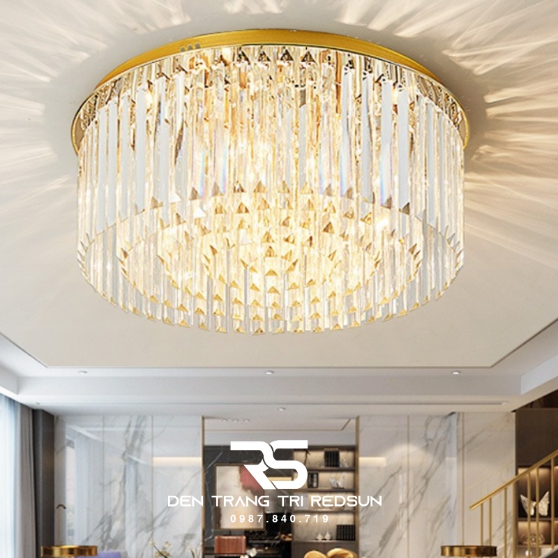Đèn Mâm Pha Lê Ốp Trần Phòng Khách Hiện Đại MV9184